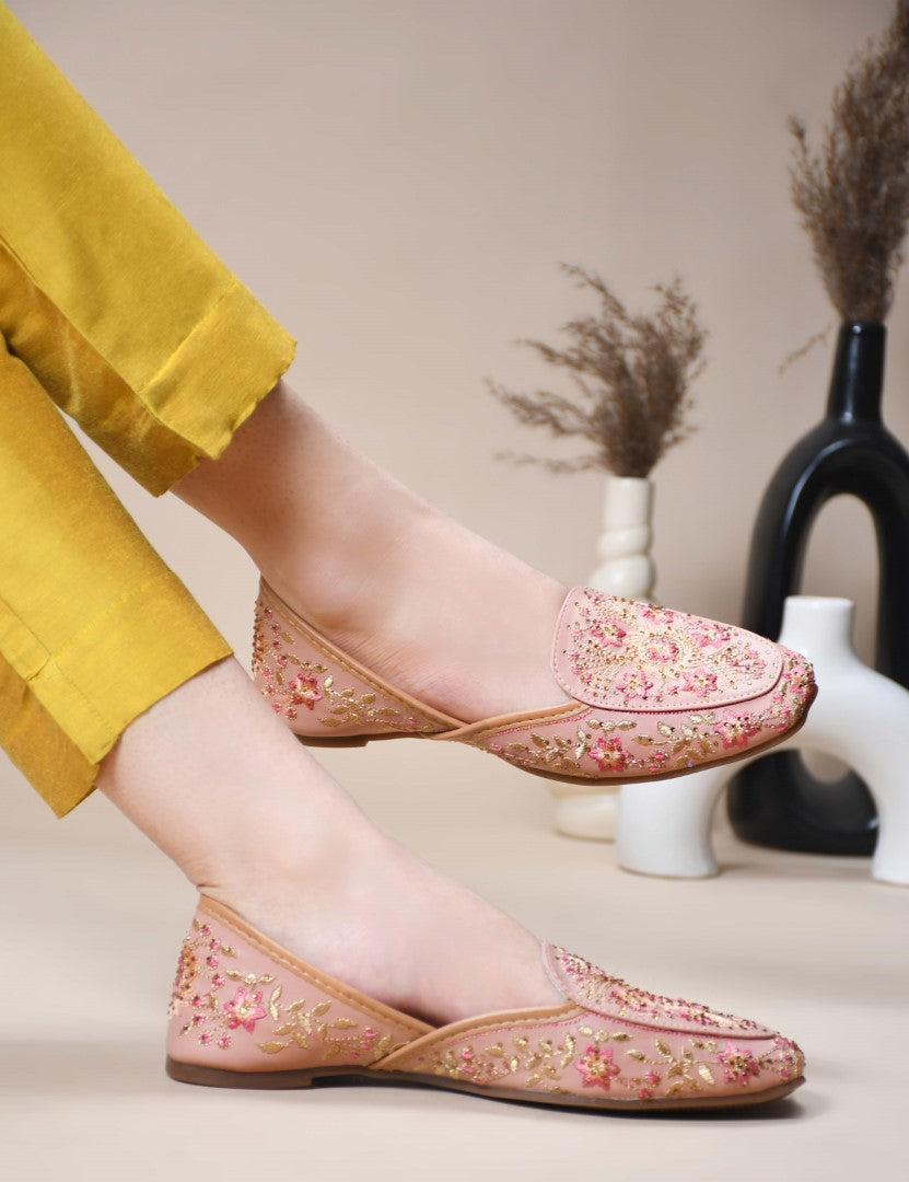 JM Looks loafer jutti flats featuring intricate embroidery and subtle embellishments
Peach
