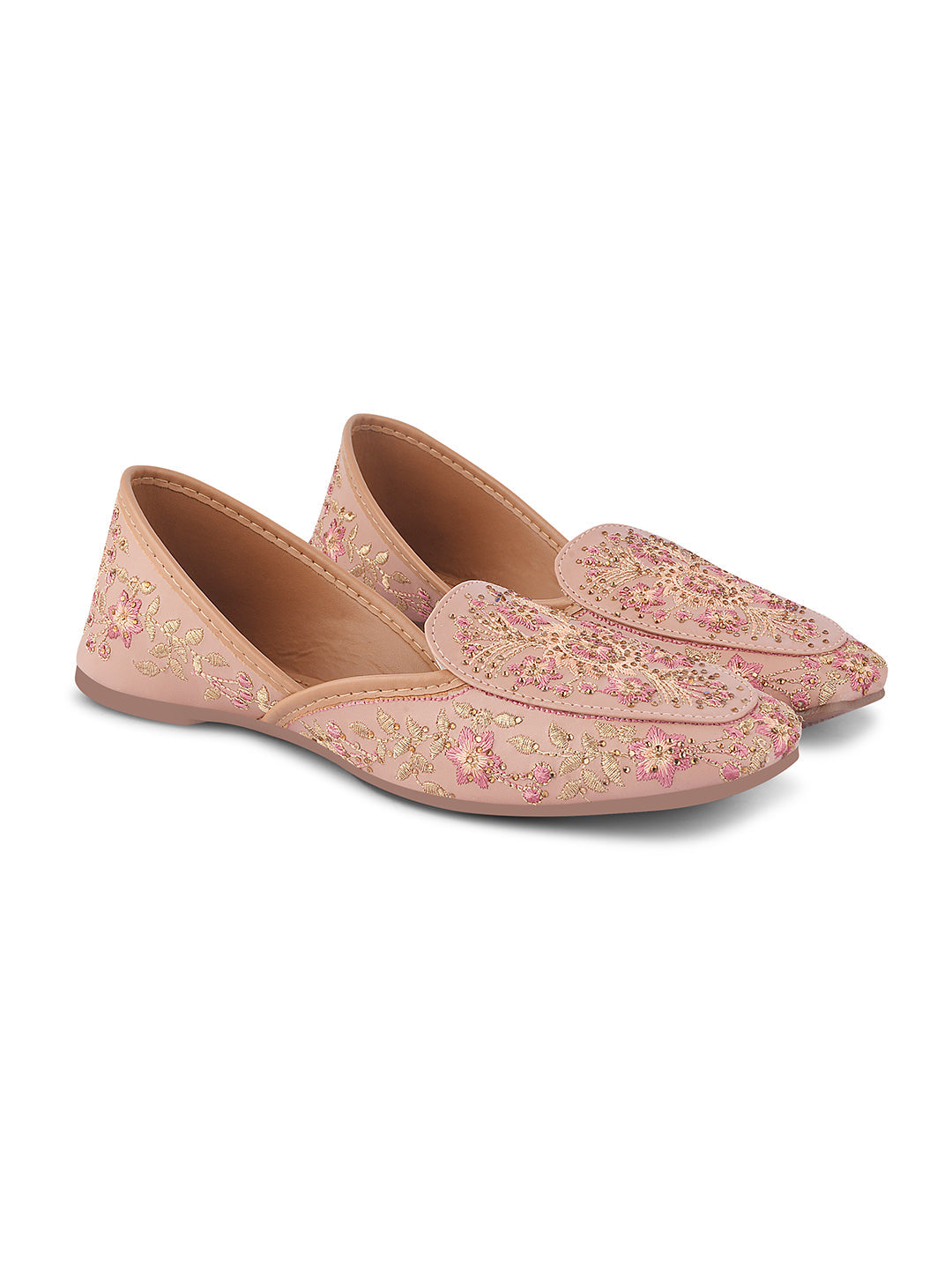 JM Looks loafer jutti flats featuring intricate embroidery and subtle embellishments
Peach