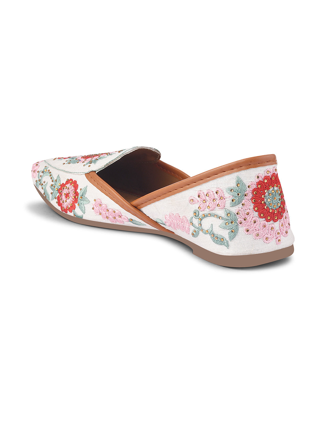 JM Looks Embroidered Floral Jutti Flats See-Green