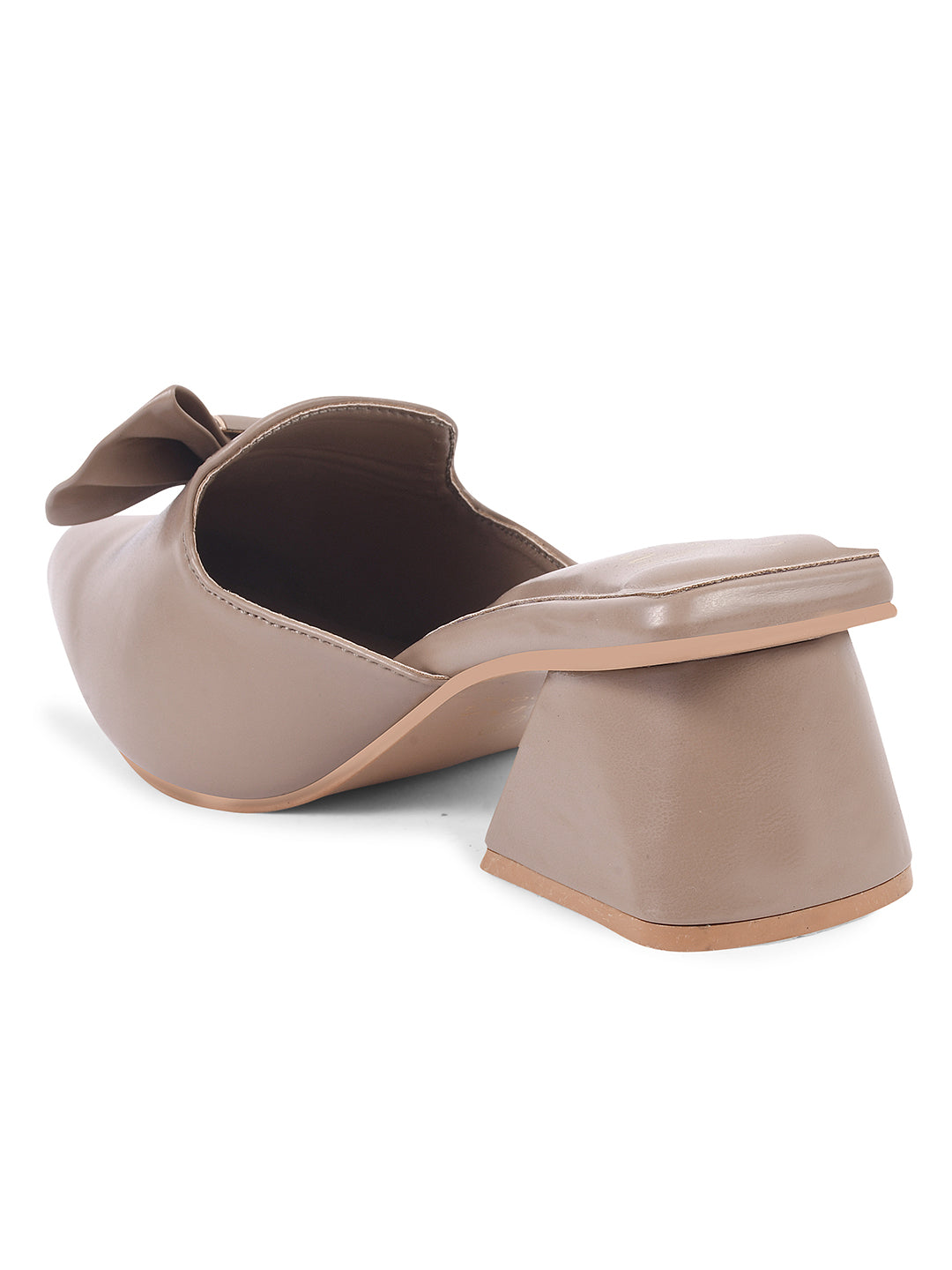 JM Looks women's pointed-toe mules with a decorative bow and a block heel
Beige