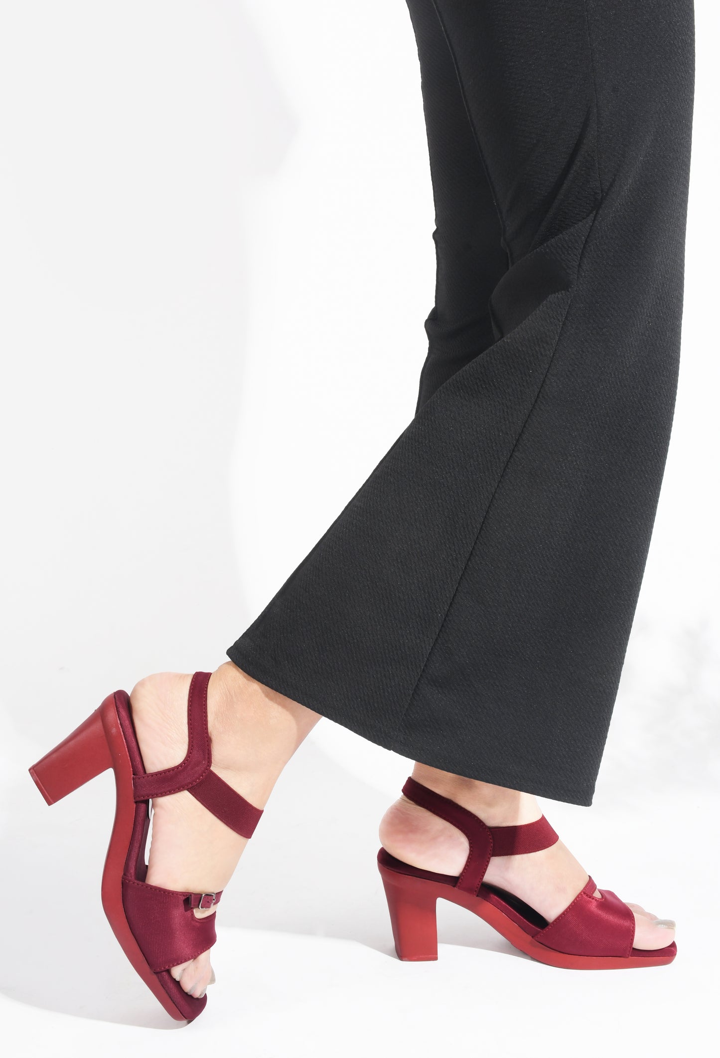 JM LOOKS | Casual Block Heel With Ankle Strap Sandals for Women Cherry