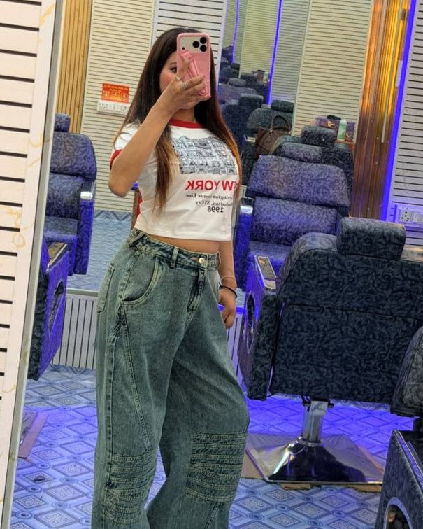 Women's White Graphic Ringer Crop Top Tee