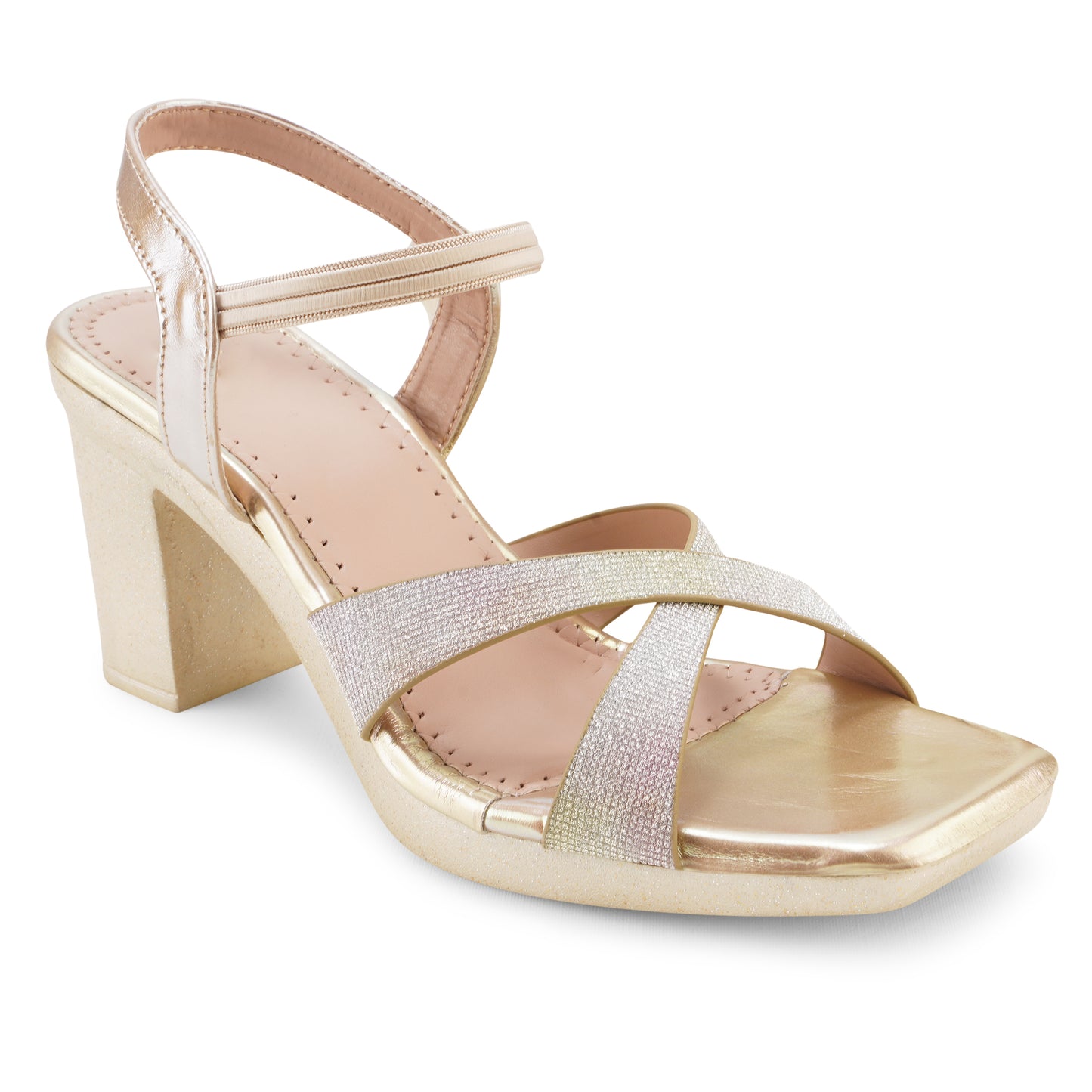 Shop Online Chunky Heel Sandal with Ankle Strap for Women & Girls at JM LOOKS Golden