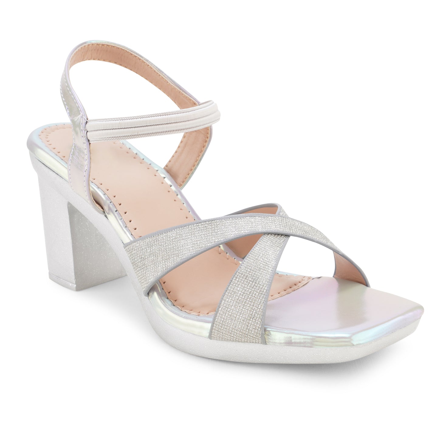 Shop Online Chunky Heel Sandal with Ankle Strap for Women & Girls at JM LOOKS Silver