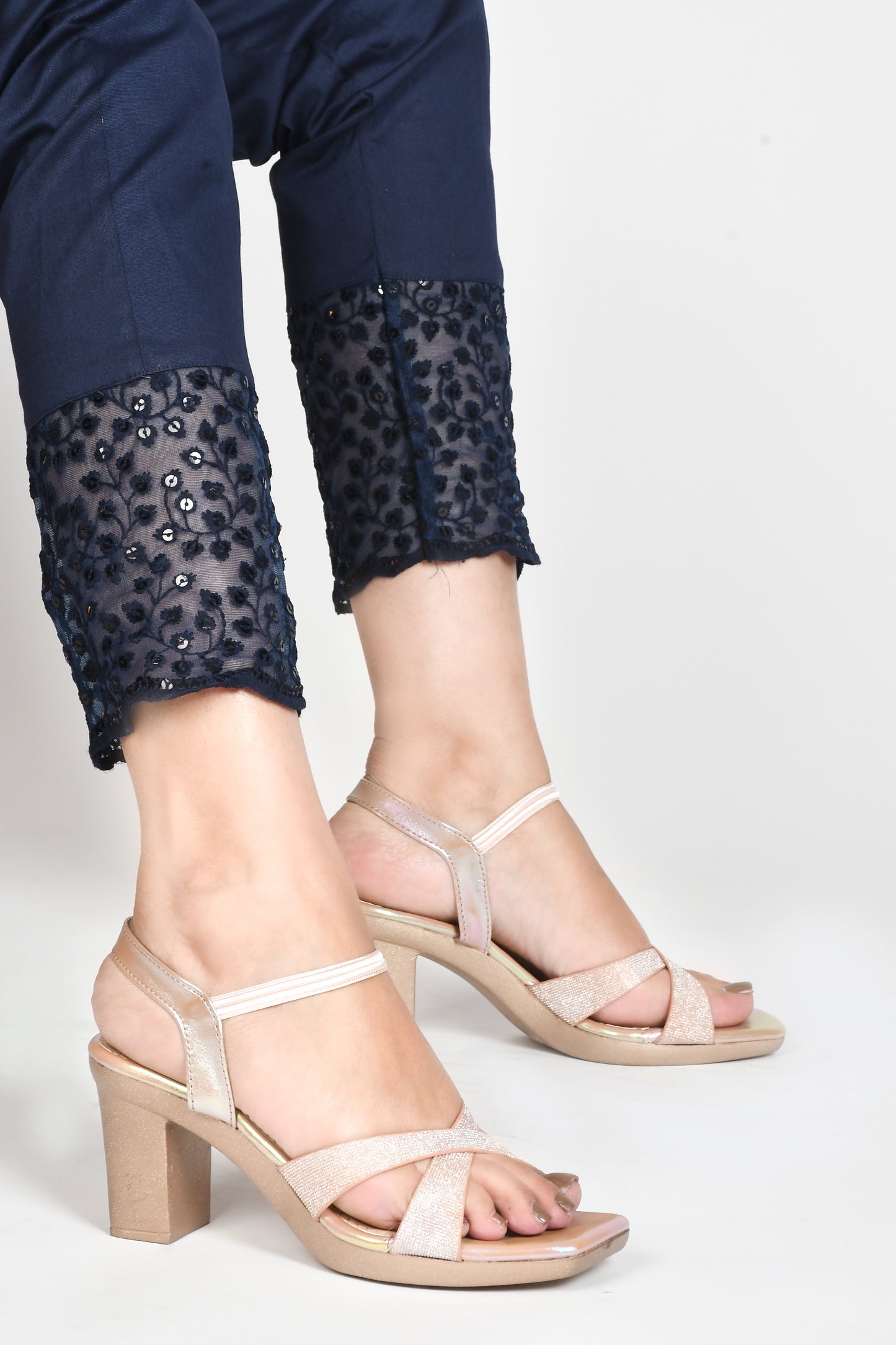Shop Online Chunky Heel Sandal with Ankle Strap for Women & Girls at JM LOOKS Golden