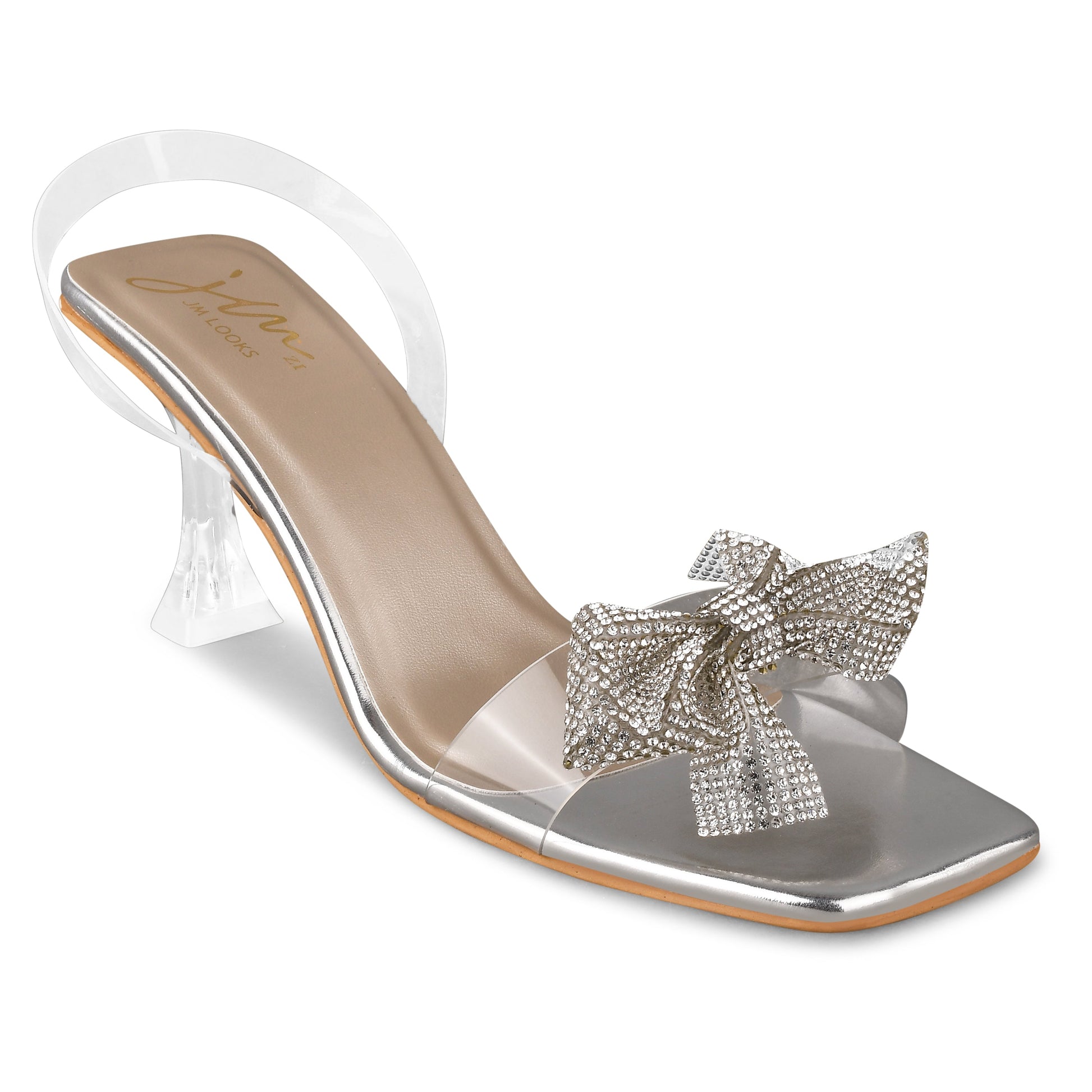 Stellar Sparkle Transparent Bow Heels for Women and Girls Silver