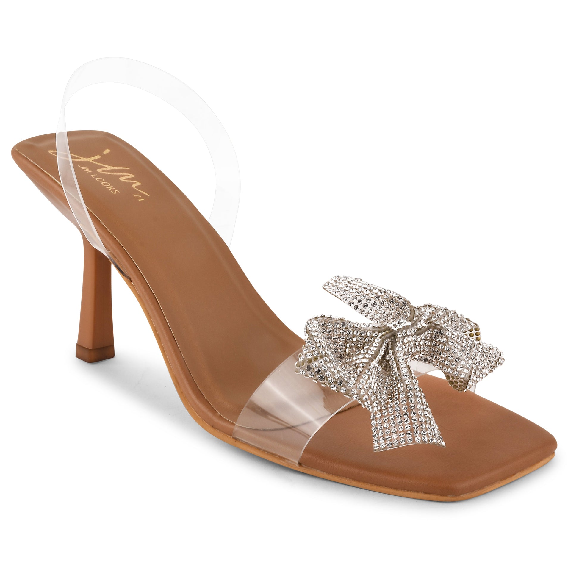 Stellar Sparkle Transparent Bow Heels for Women and Girls Tan