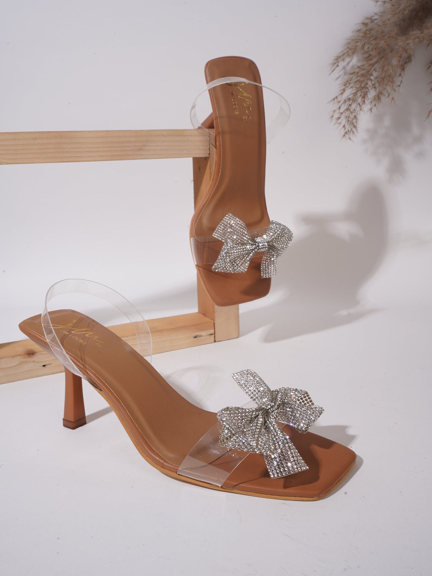 Stellar Sparkle Transparent Bow Heels Tan