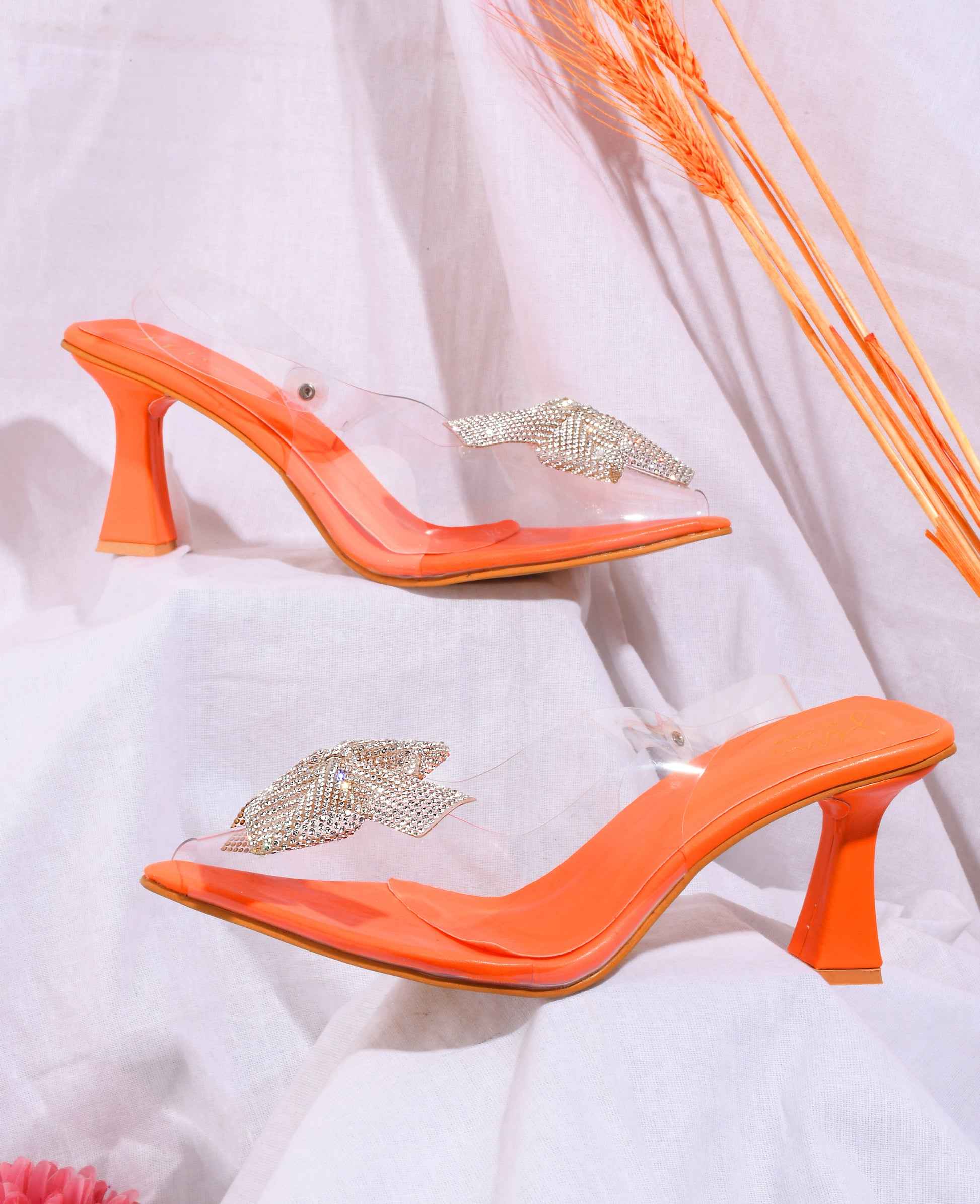 Transparent Bow Heels for Women and Girls | Shop Now at JM LOOKS Orange