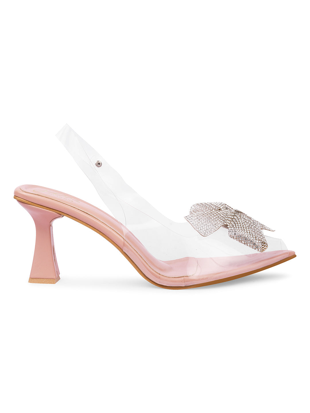 Transparent Bow Heels for Women and Girls | Shop Now at JM LOOKS Peach