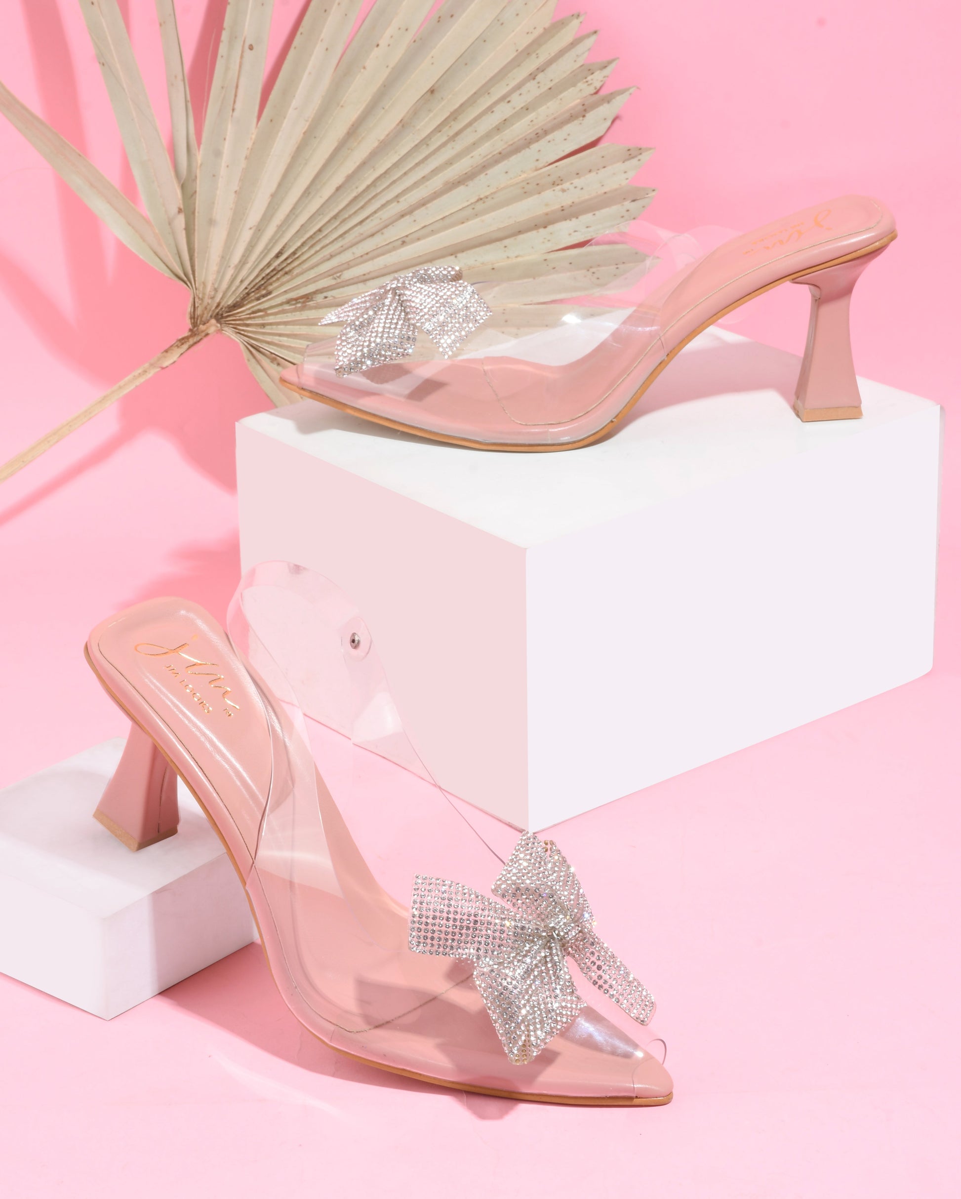 Transparent Bow Heels for Women and Girls | Shop Now at JM LOOKS Peach
