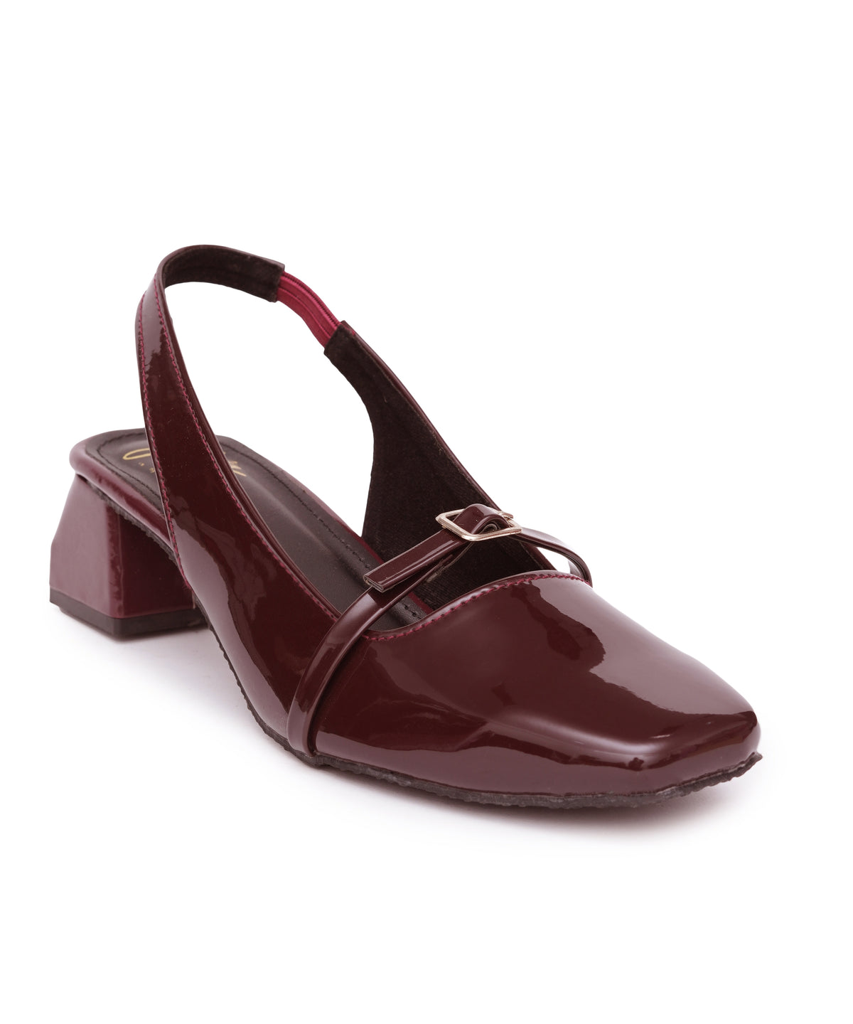 JM LOOKS Square Toe Slingback Block Heel Sandals with Buckle Accent