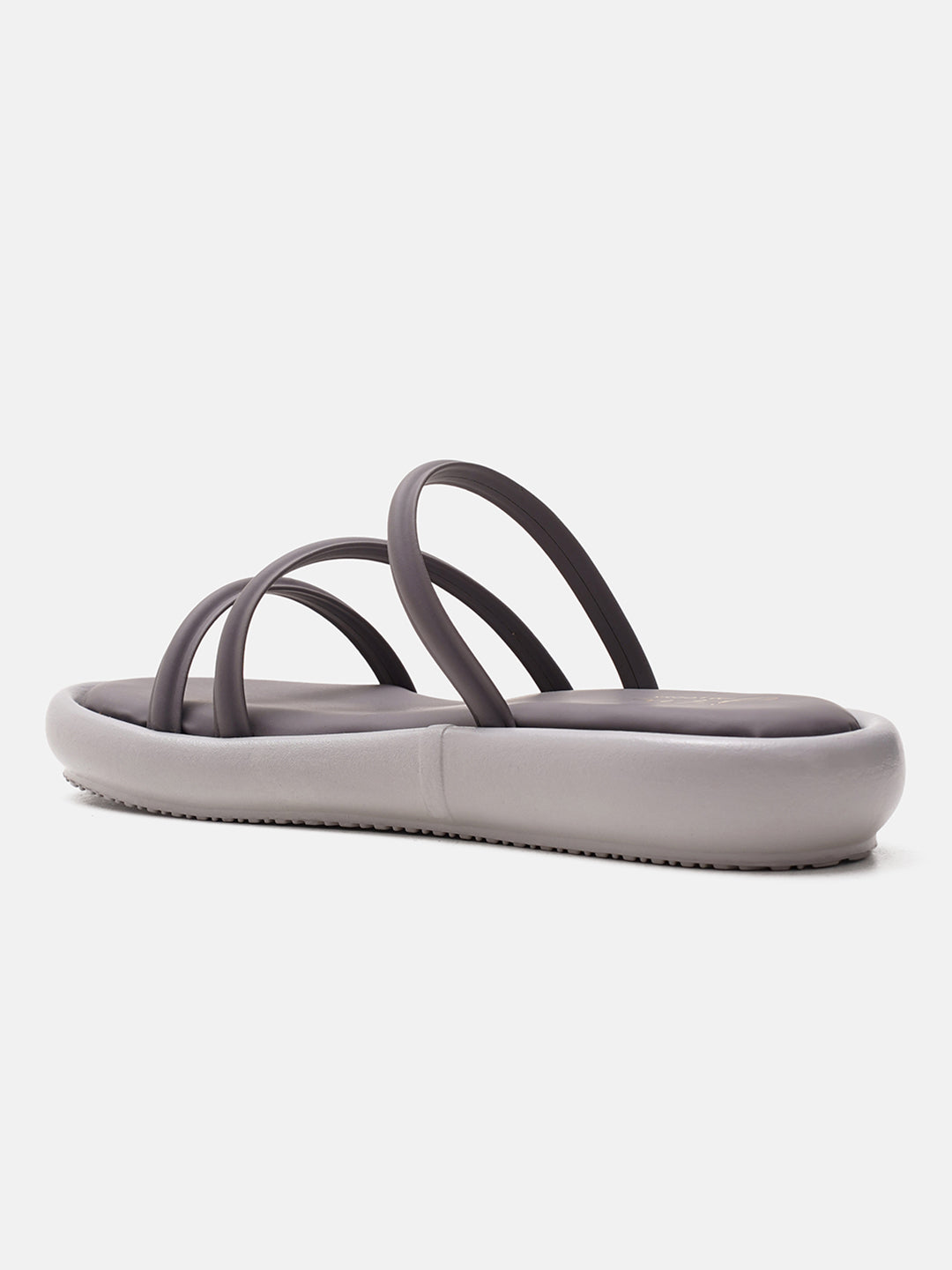 open-toe flat sandals with multiple slender straps across the forefoot
Grey