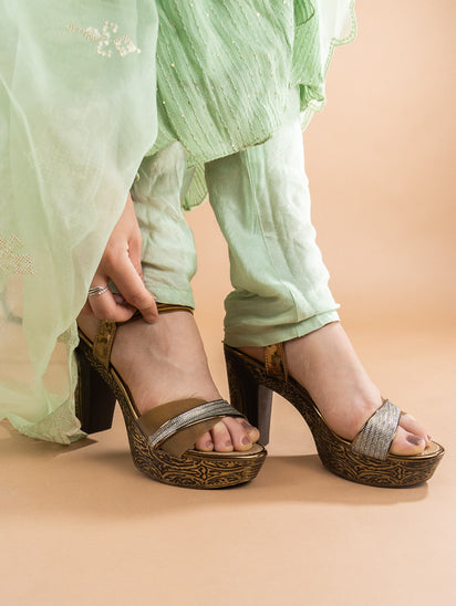 Ankle-Strap Chunky Heeled Sandals for Women and Girls Copper