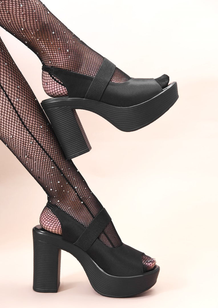 JM Looks women's platform sandals with a peep toe, midfoot strap, and slingback
Black
