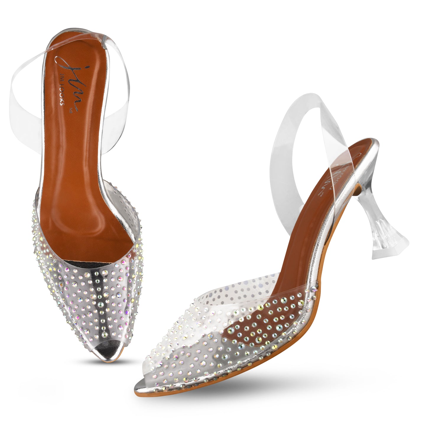 Peep Toe Slim Transparent Heel Pumps | Women's & Girls at JM LOOKS Silver