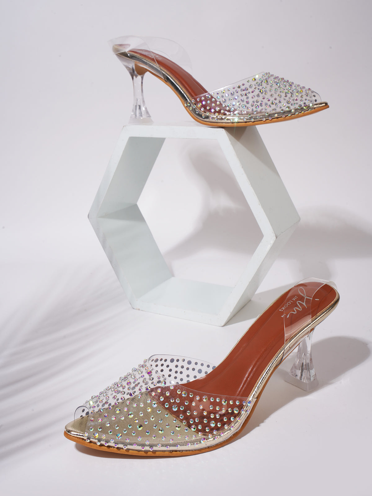 Peep Toe Slim Transparent Heel Pumps | Women's & Girls at JM LOOKS Gold