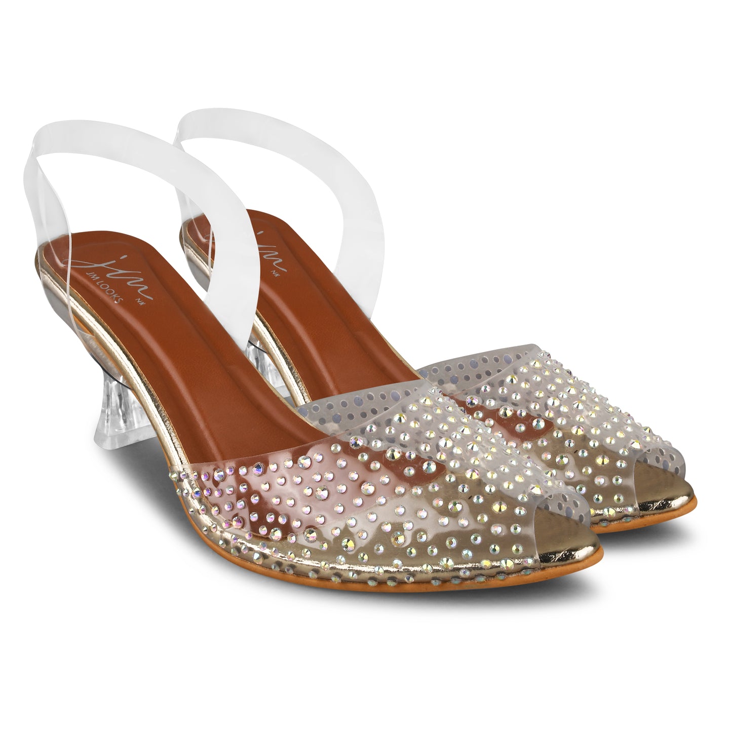 Peep Toe Slim Transparent Heel Pumps | Women's & Girls at JM LOOKS Gold