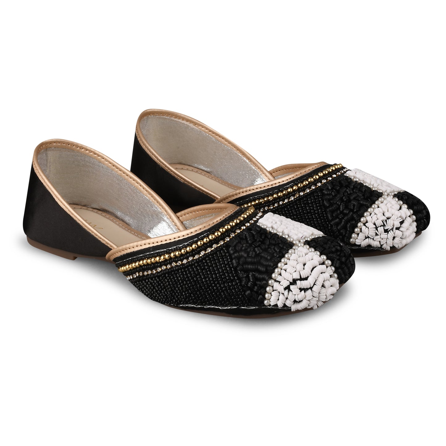 juttis featuring a checkered pattern made from beads
Black