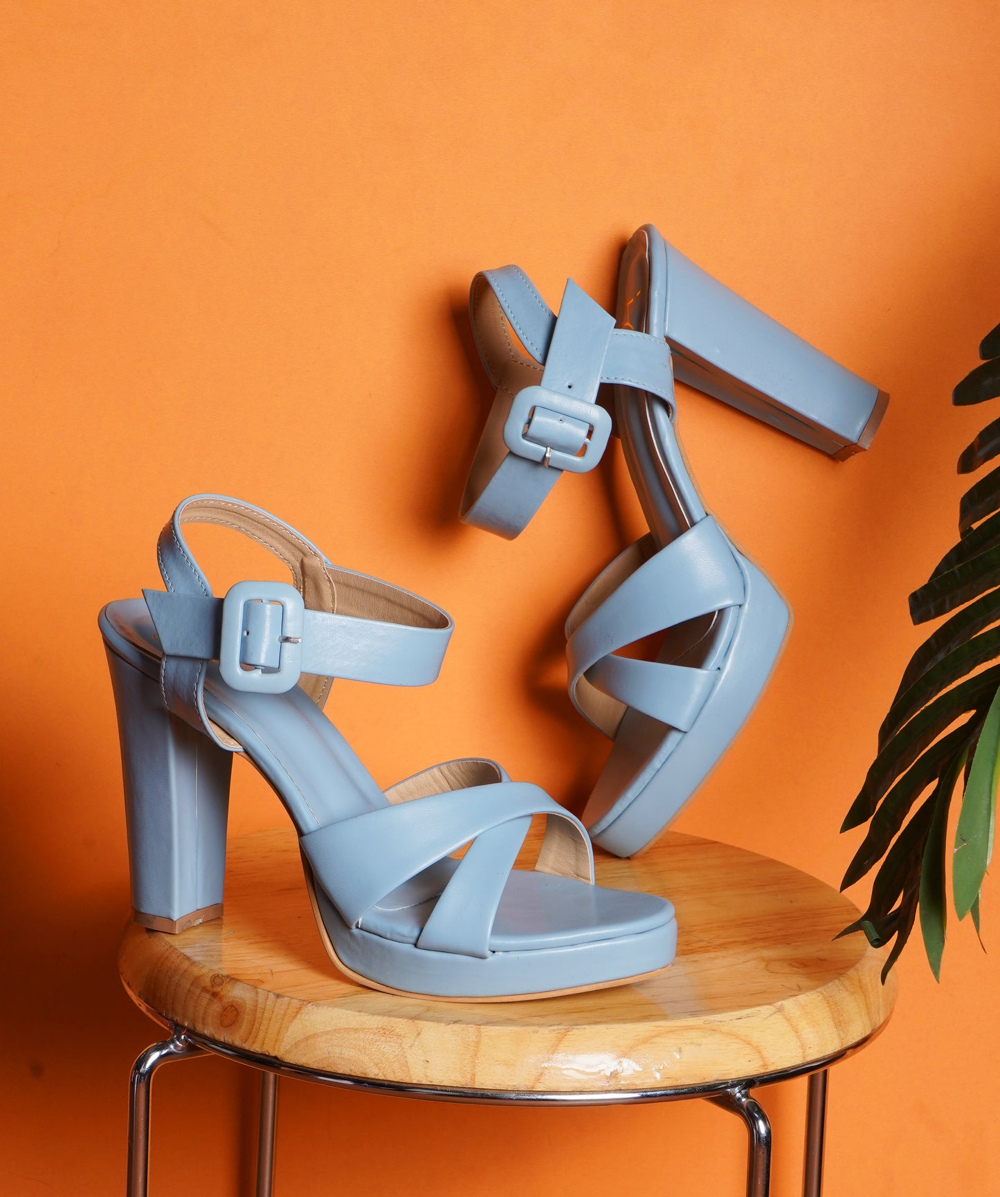 Women's & Girls' Open Toe Chunky Heeled Sandals with Ankle Strap Blue