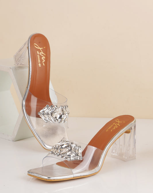 Buy Women's Studded Chunky Heeled Sandals at JM LOOKS Silver