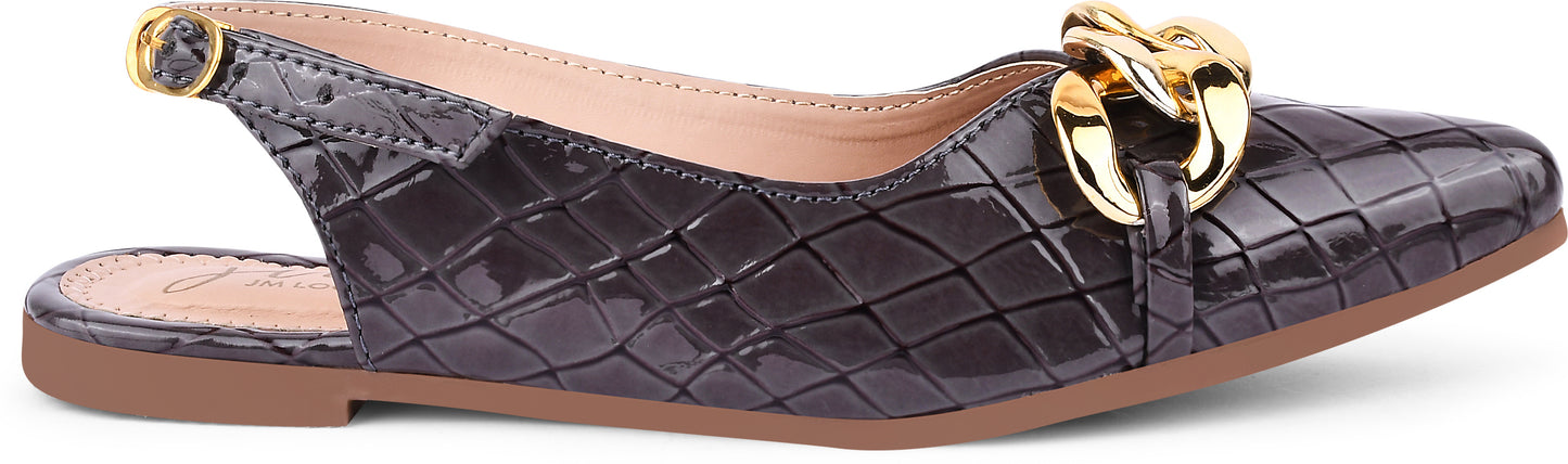 Geometric Pattern Almond-Toe Flat Shoes for Women and Girls at JM LOOKS Grey