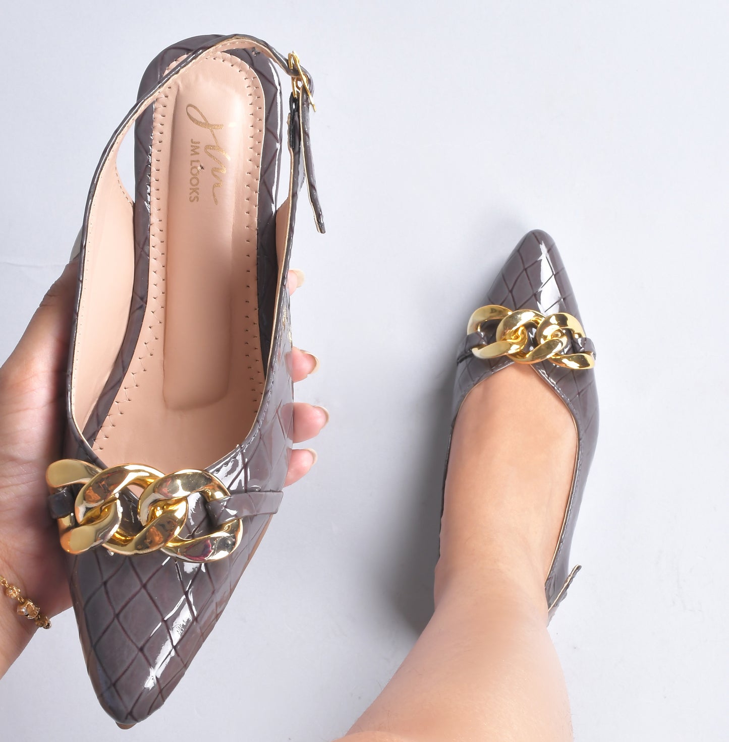 Geometric Pattern Almond-Toe Flat Shoes for Women and Girls at JM LOOKS Grey