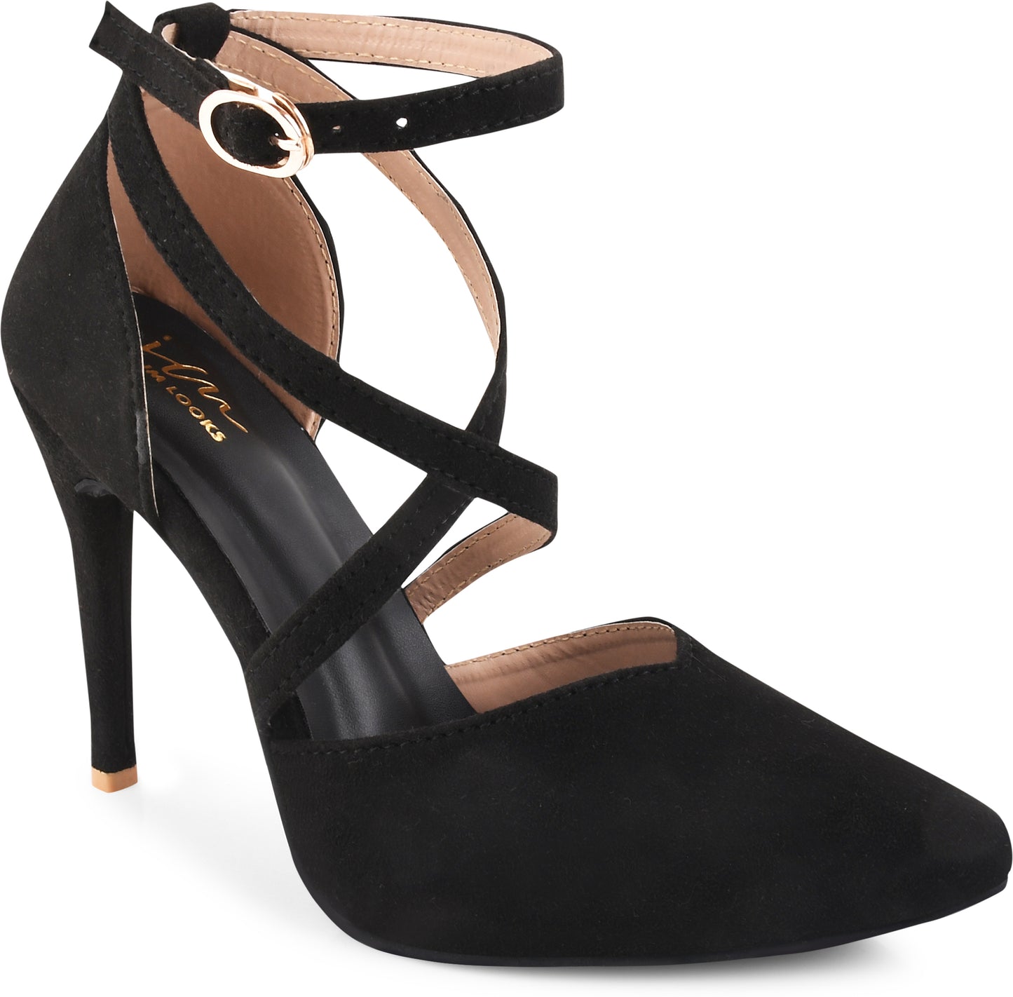 Buy Online Strappy Stilettoes: Buckle Closure for Women & Girls Black
