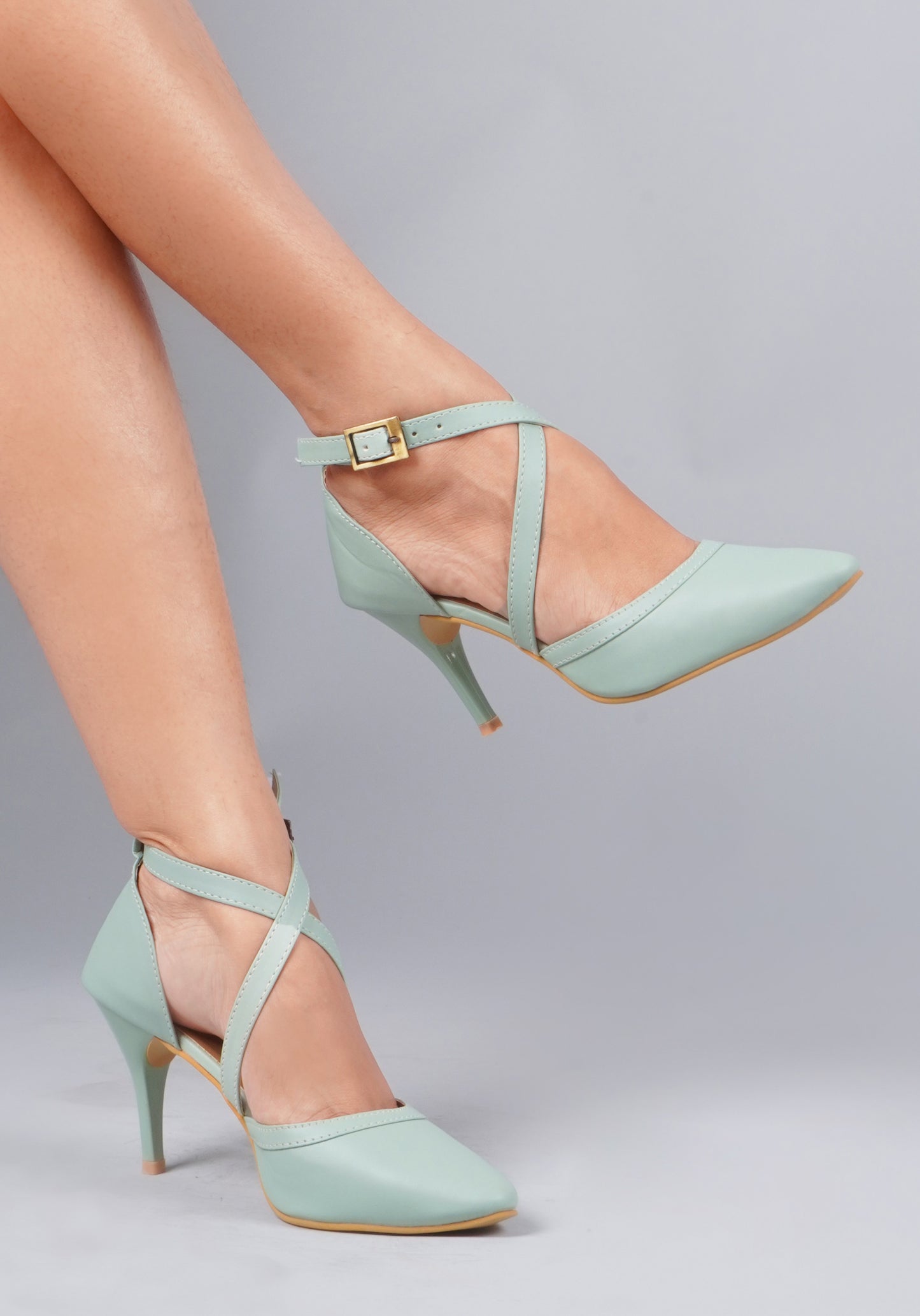 Stiletto Heeled Sandals: Buckle Closure for Women & Girls Sea Green