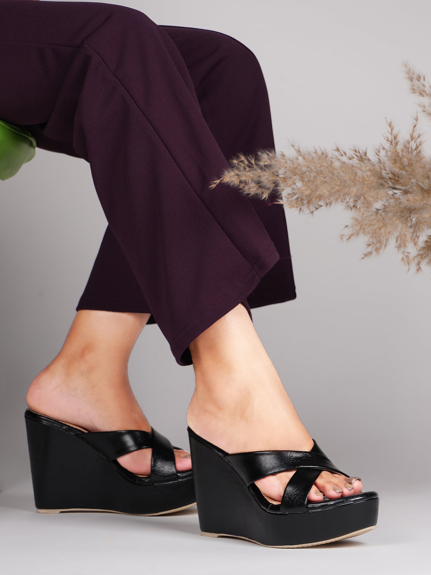 Jm Looks cross-strap wedge heels with a wide sole
Black