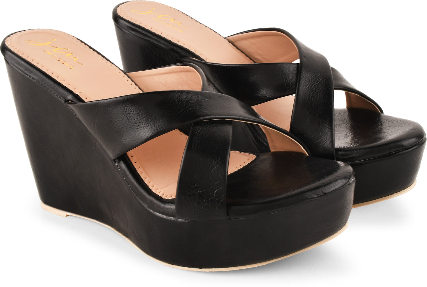 Jm Looks cross-strap wedge heels with a wide sole
Black