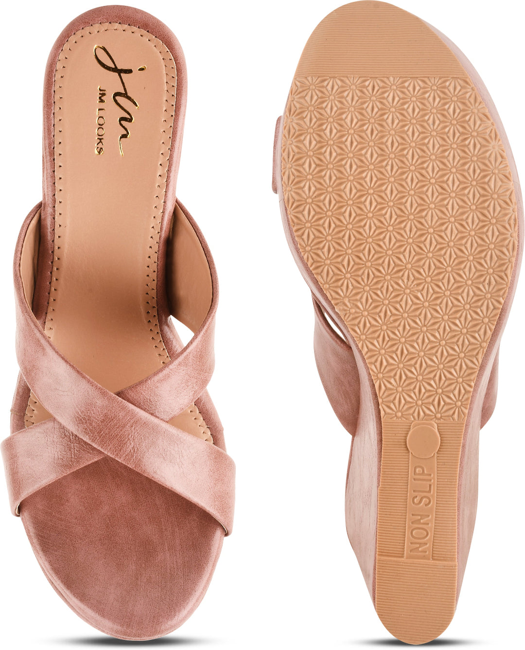 Jm Looks Criss-Cross strap wedge heels sandals for women Peach