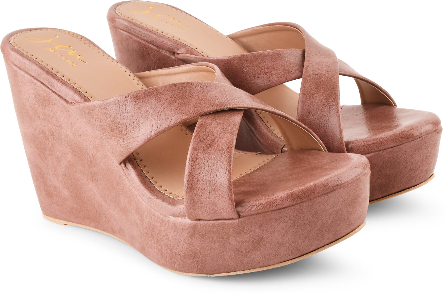 Jm Looks cross-strap wedge heels with a wide sole
Peach