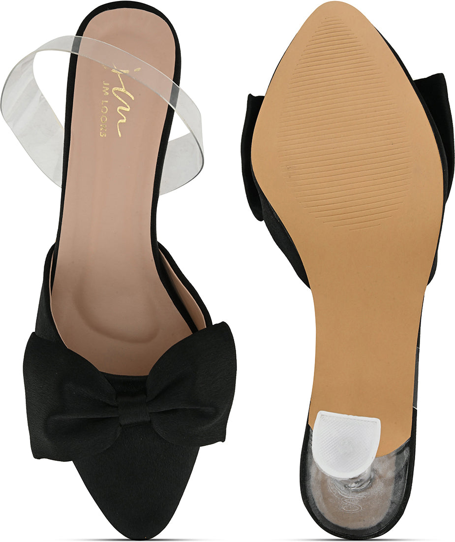 Women's Kitten Heeled Sandals with Bow Appliqué - Perfect for Women and Girls! Black