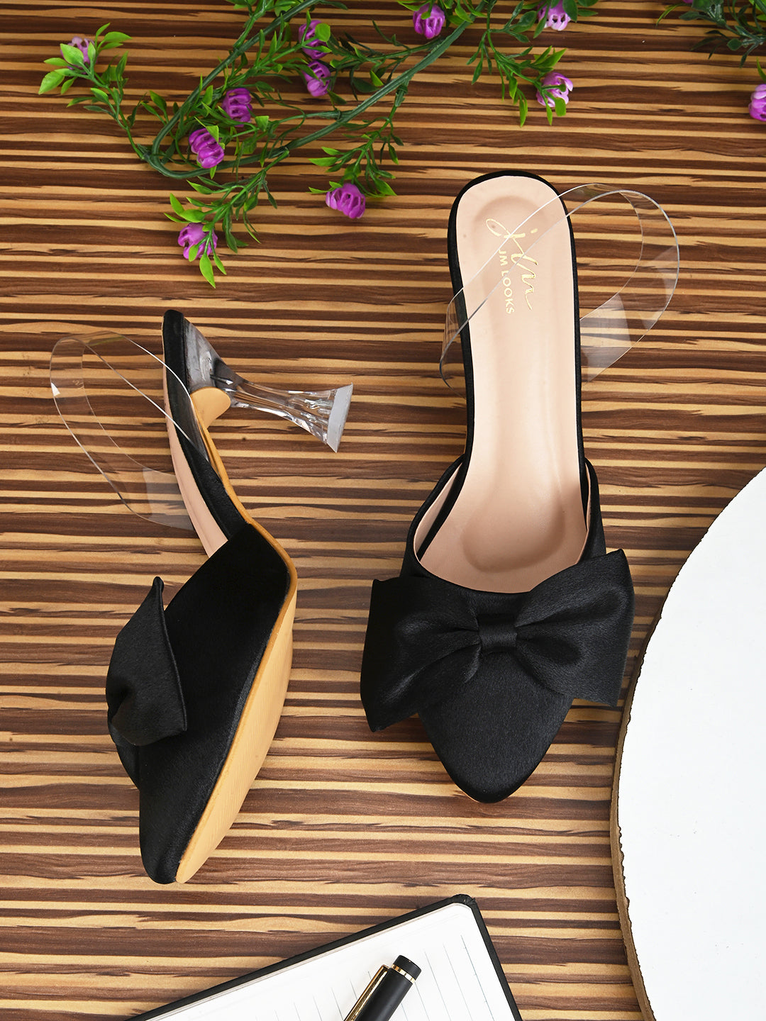 Women's Kitten Heeled Sandals with Bow Appliqué - Perfect for Women and Girls! Black