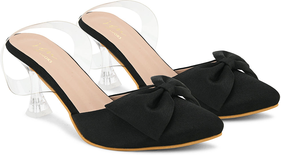Women's Kitten Heeled Sandals with Bow Appliqué - Perfect for Women and Girls! Black
