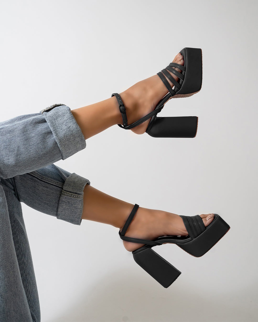 Trendy Fashion Block High Heels Sandals for Women and Girls Black