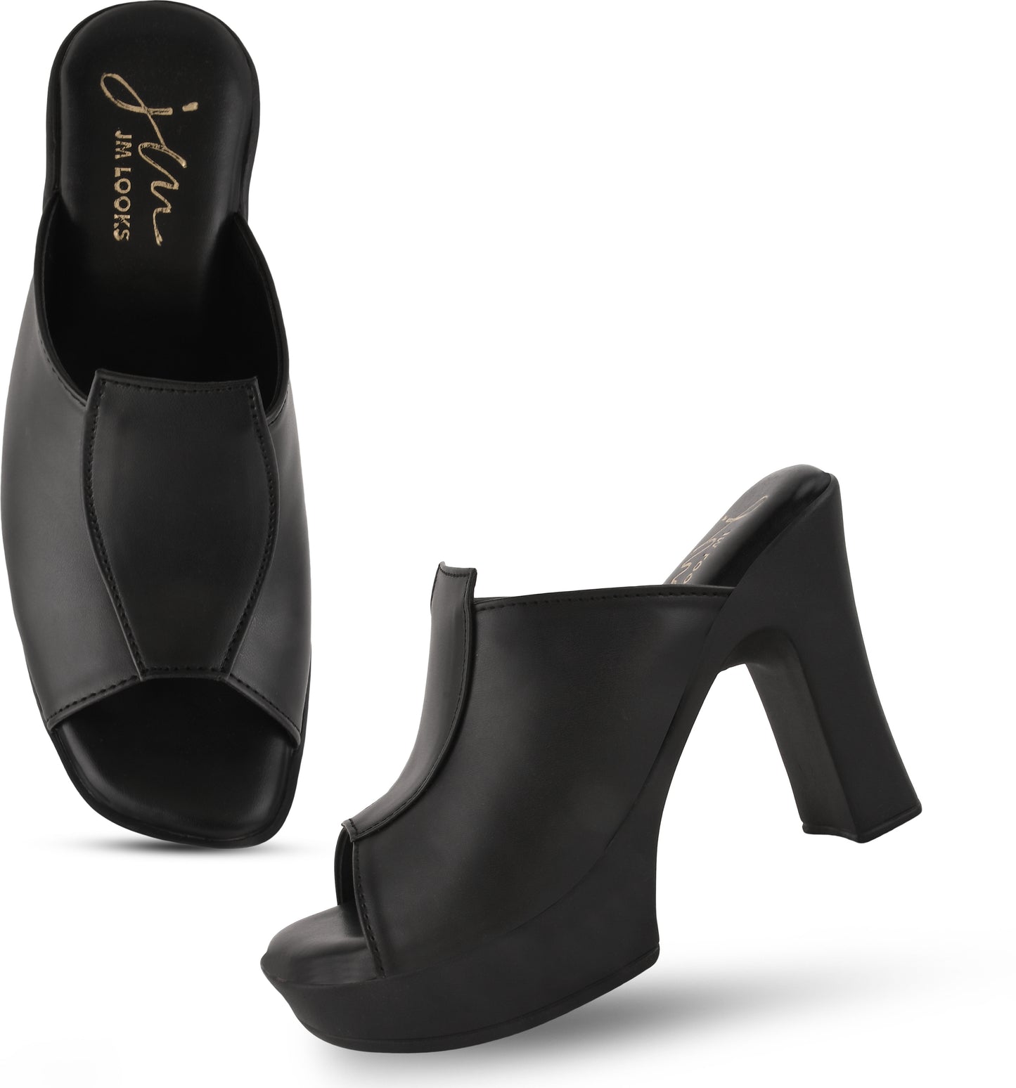 Women's & Girls' Open-Toe Chunky Heeled Sandals at JM LOOKS Black