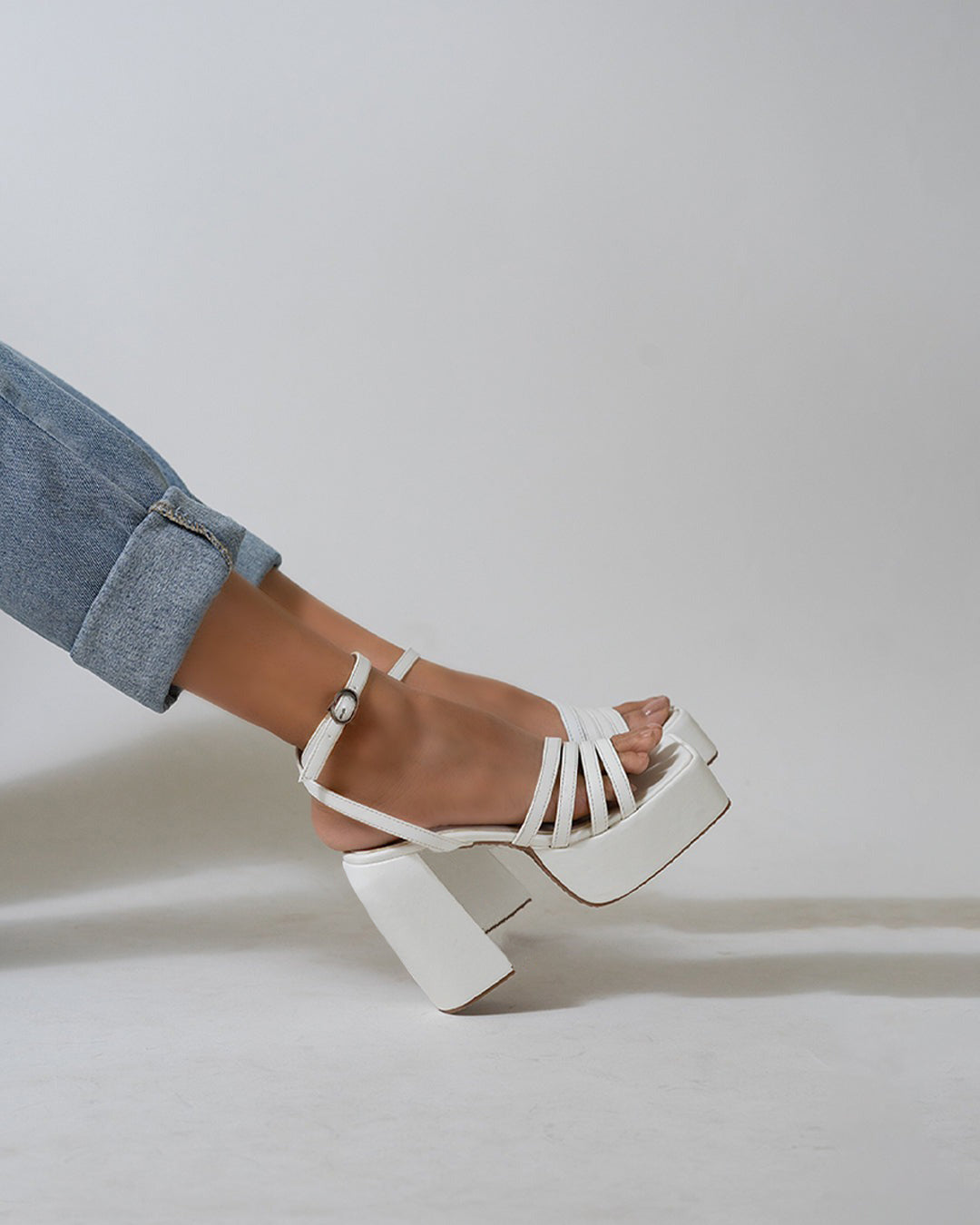 Trendy Fashion Block High Heels Sandals for Women and Girls White
