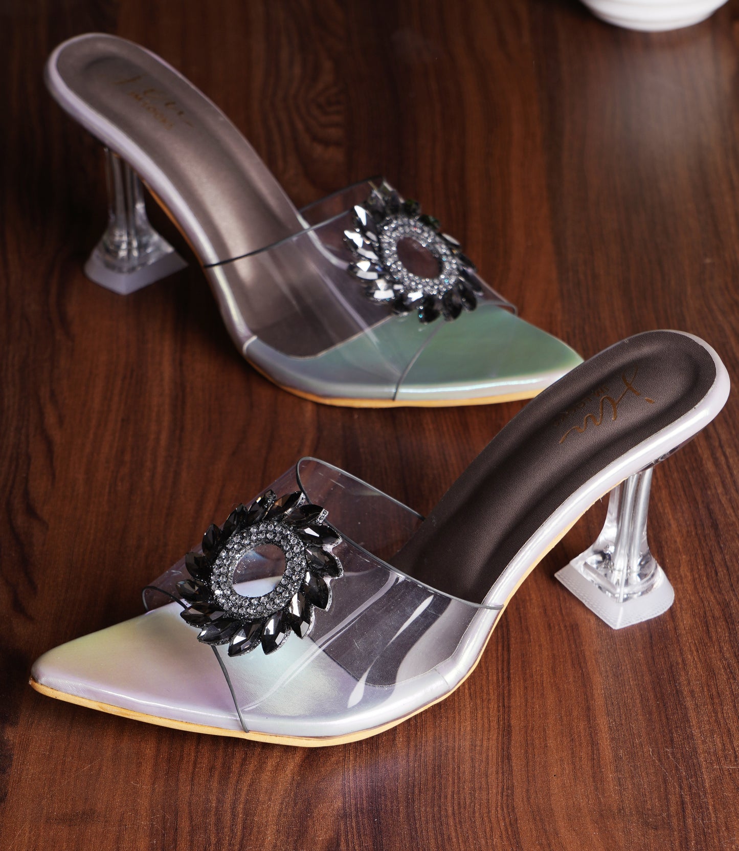 Buy Now Online Embellished Kitten Heeled Sandals for Women and Girls Grey
