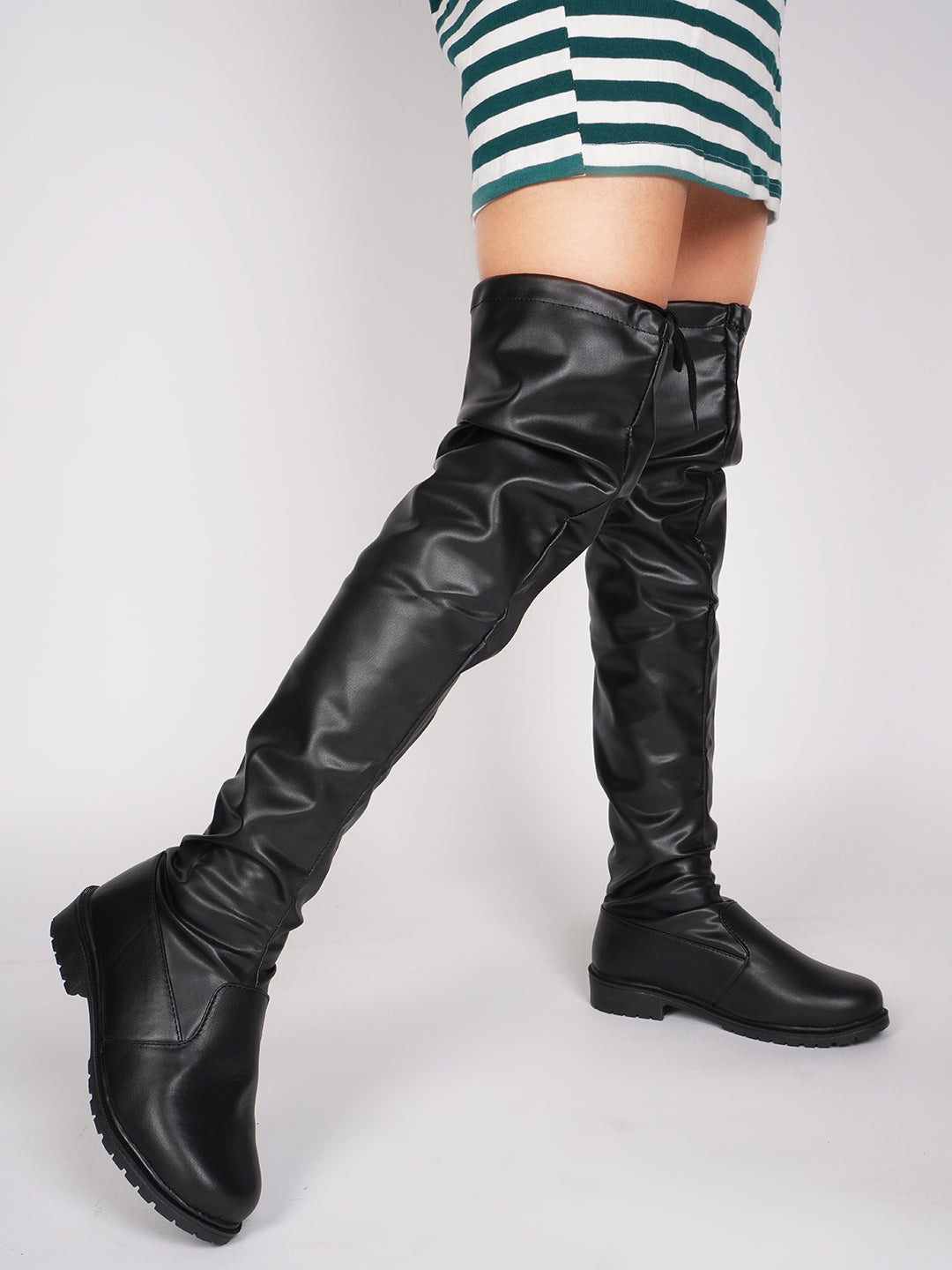 Faux Leather Knee-High Boots for Women & Girls Black
