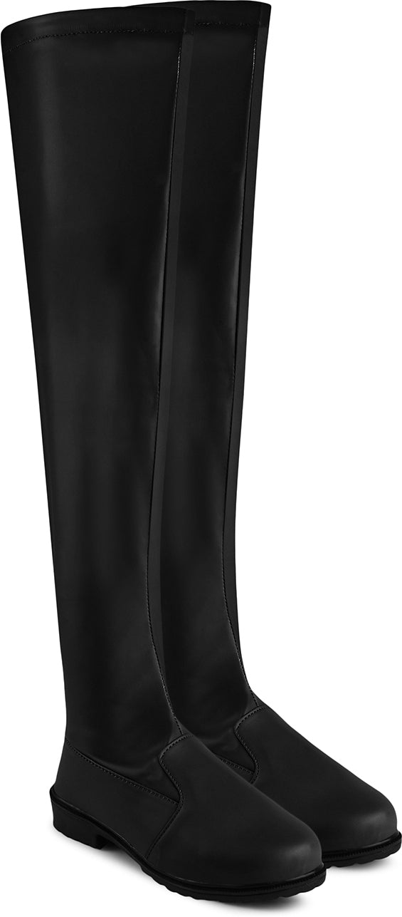 Faux Leather Knee-High Boots for Women & Girls Black