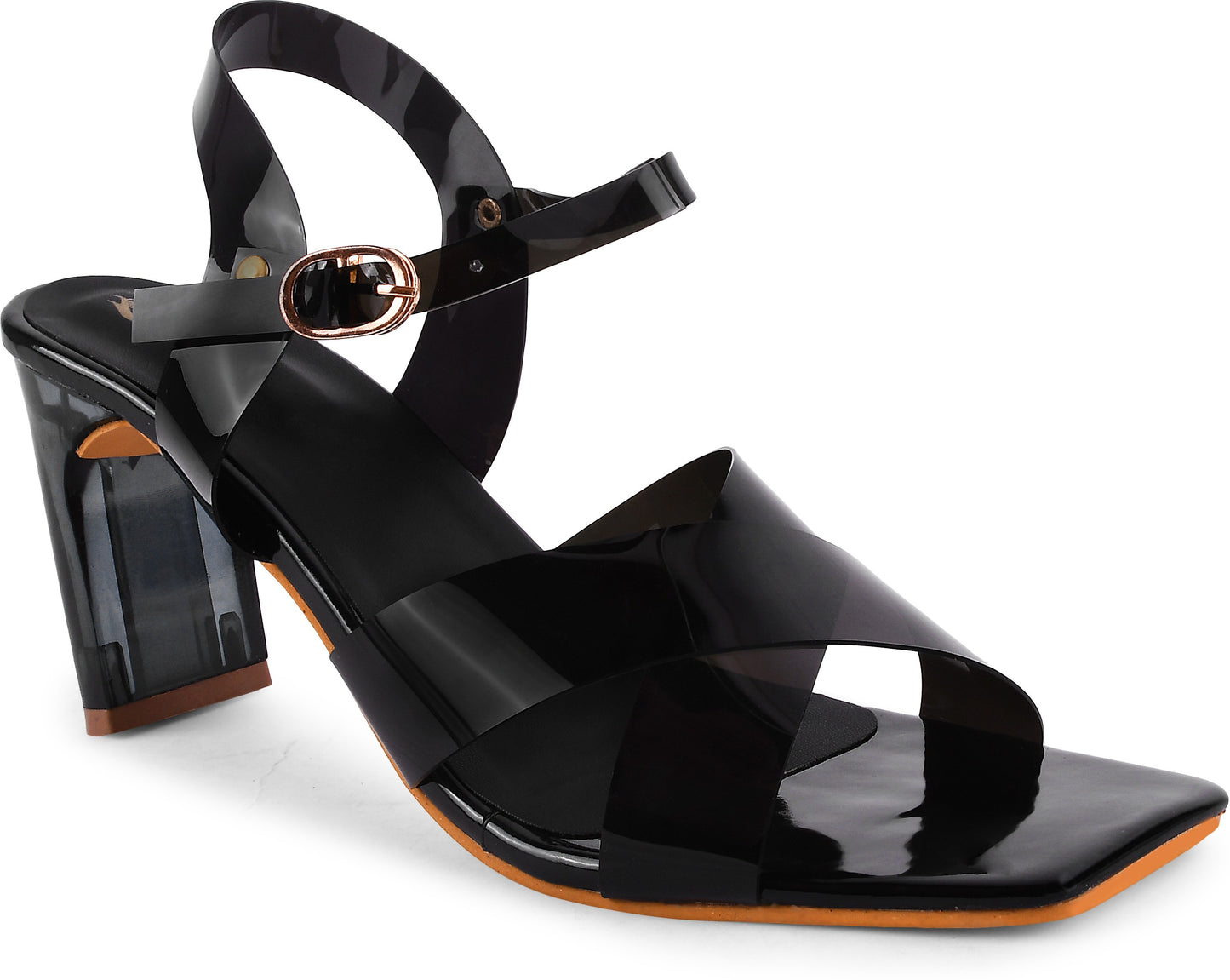 Chunky Heeled Sandals with Buckle Fastening for Women and Girls Black
