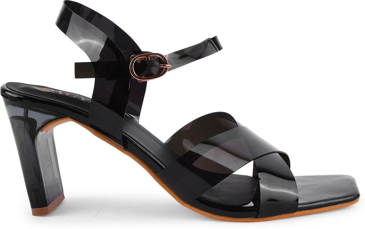 Chunky Heeled Sandals with Buckle Fastening for Women and Girls Black