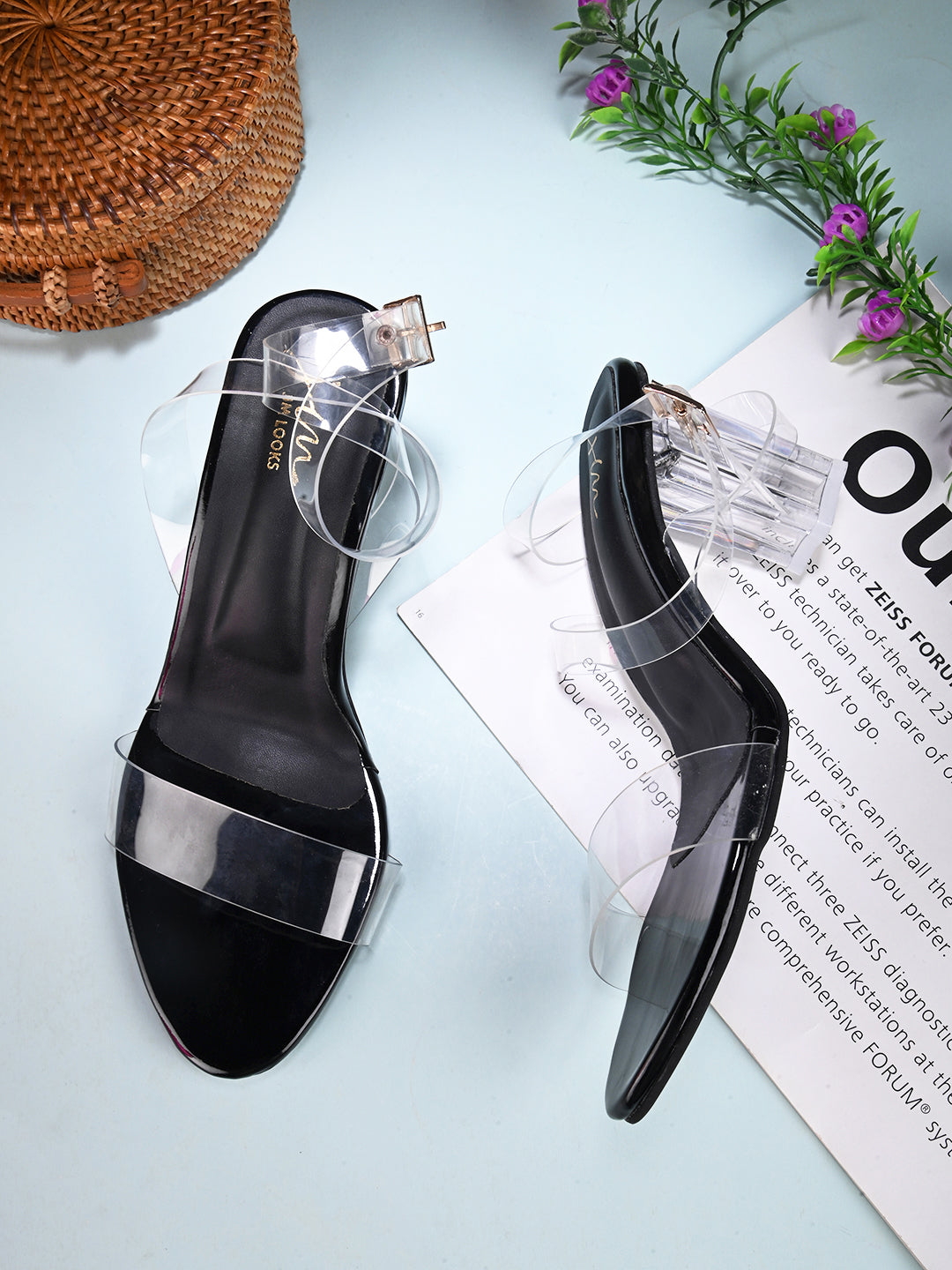 Shop Now Chunky Heeled Sandals | Transparent Strap | Women & Girls Black