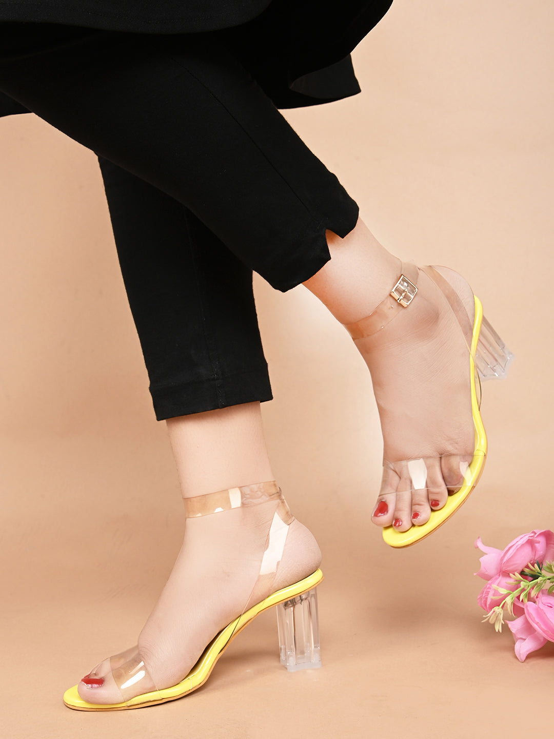 Shop Now Chunky Heeled Sandals | Transparent Strap | Women & Girls Lemon