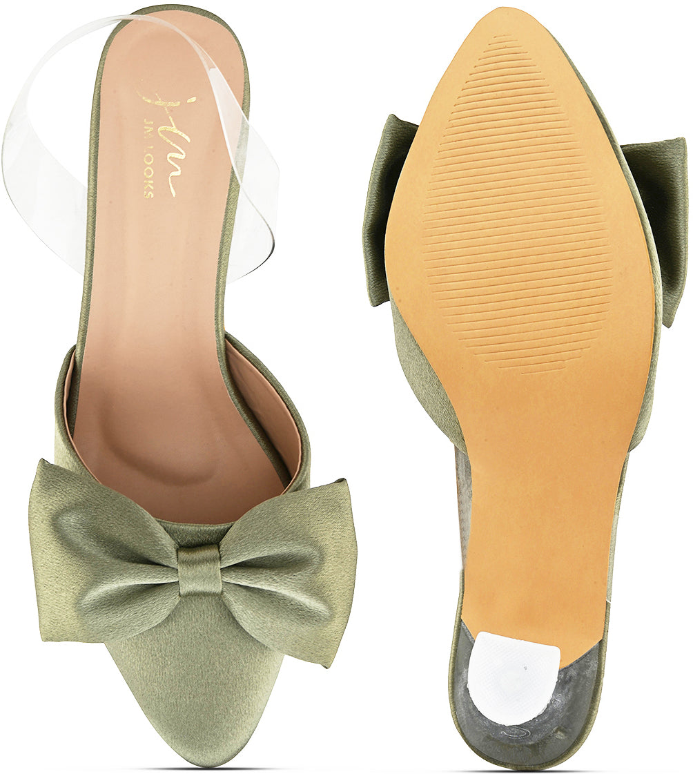 Women's Kitten Heeled Sandals with Bow Appliqué - Perfect for Women and Girls! Green