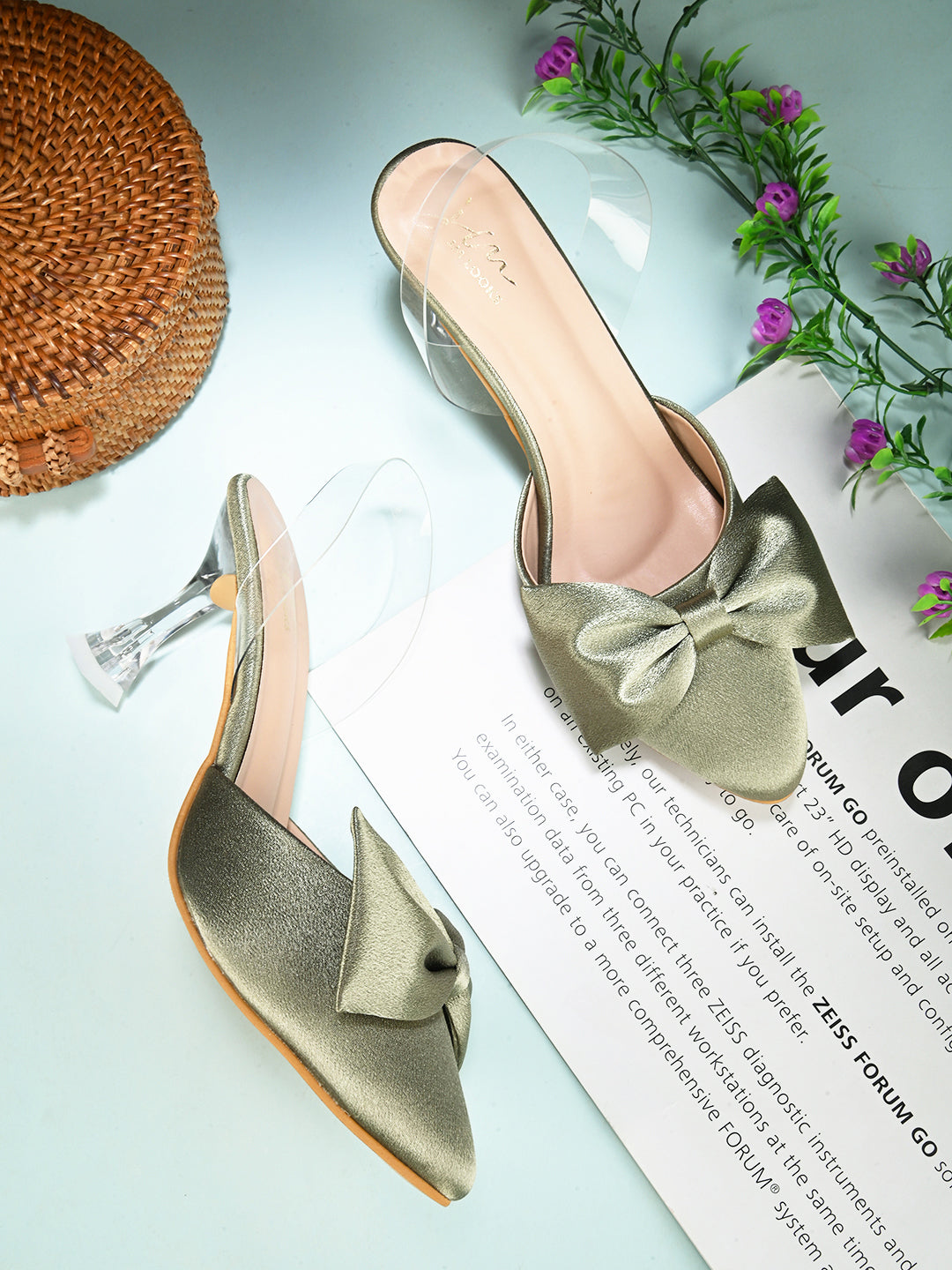 Women's Kitten Heeled Sandals with Bow Appliqué - Perfect for Women and Girls! Green