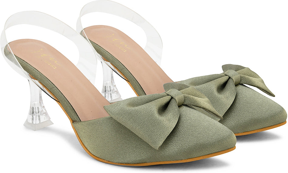 Women's Kitten Heeled Sandals with Bow Appliqué - Perfect for Women and Girls! Green