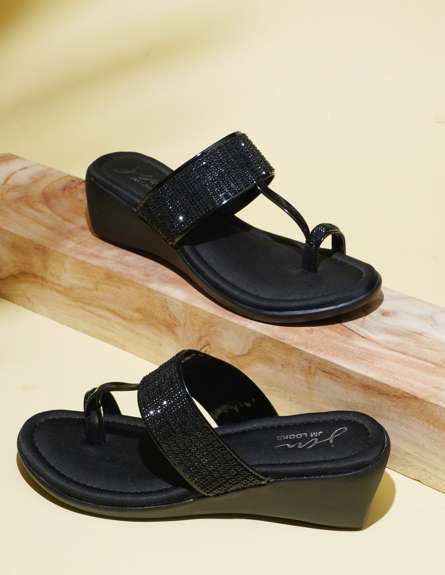 Women's Embellished Toe-Ring Wedges Sandals for Women & Girls  Black